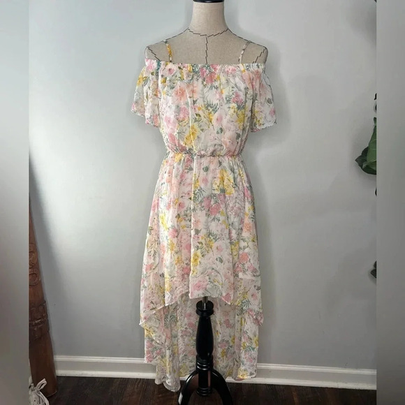 As U Wish maxi midi high low floral dress off shoulder size Medium M polyester - Picture 1 of 9